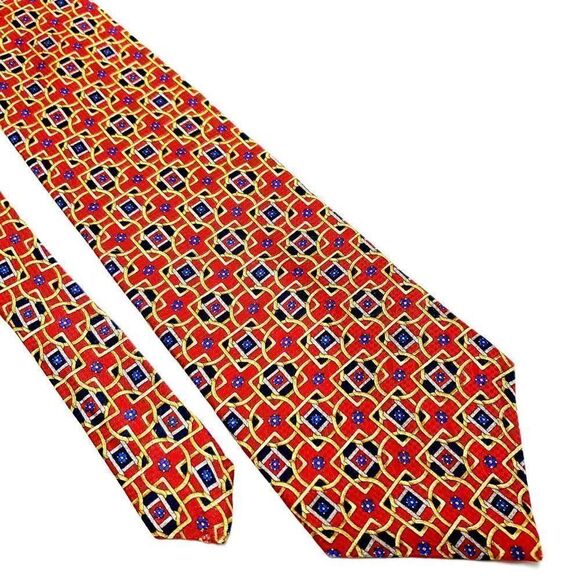 Evan Picone‎ Silk Tie Red Print Geometric Wide - Picture 1 of 6